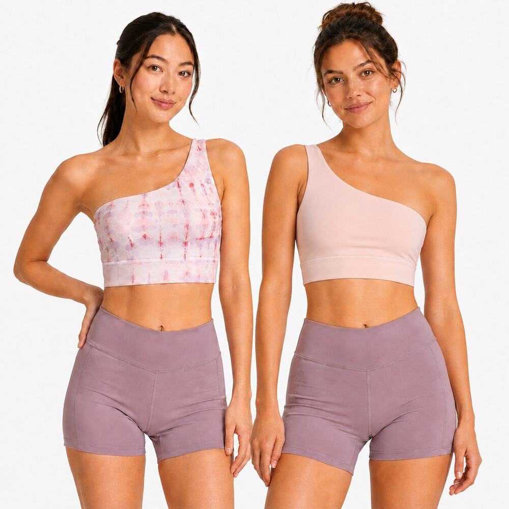 Fabletics Reversible Pink/Purple Tie-Dye One Shoulder Sports Bra